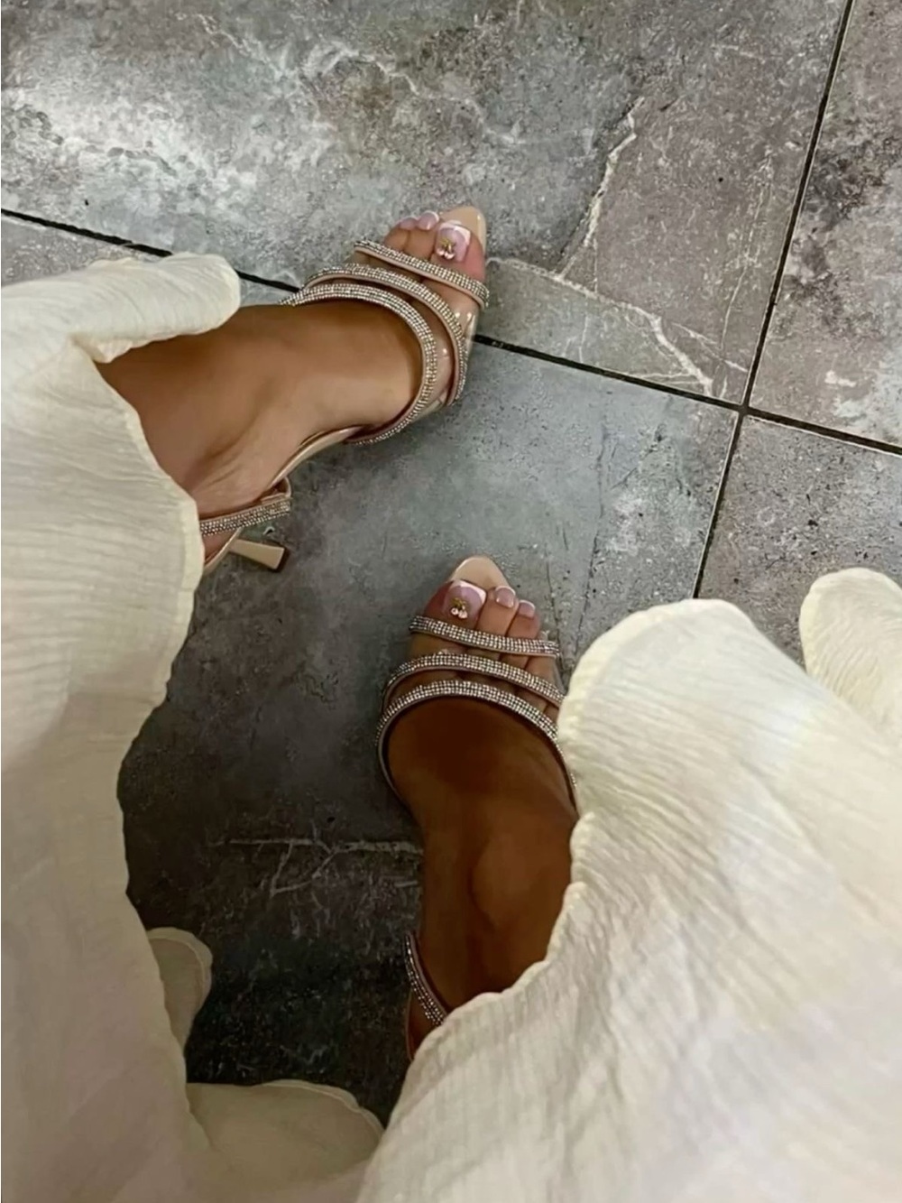 Zara Nude Clear Vinyl Rhinestone Strappy Slingback Heels - US 6.5 (37)